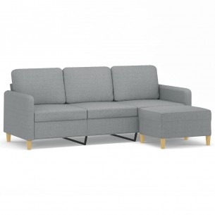 Canapé à 3 places avec repose-pieds Gris clair 180 cm Tissu