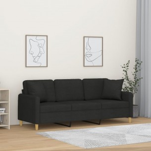 Canapé 3 places avec oreillers décoratifs noir 180 cm tissu