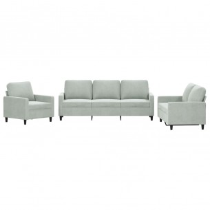 Ensemble de canapés 3 pcs avec coussins Gris clair Velours