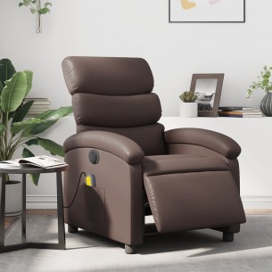 Fauteuil de massage inclinable électrique marron similicuir