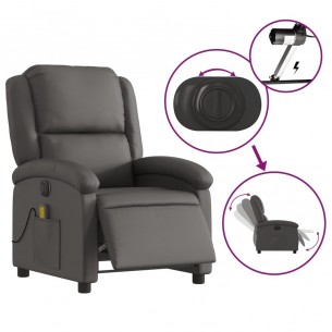 Fauteuil inclinable électrique gris cuir véritable