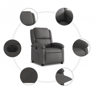 Fauteuil inclinable électrique gris cuir véritable
