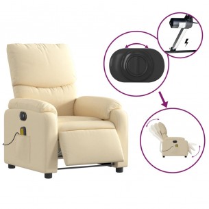 Fauteuil inclinable de massage électrique crème tissu