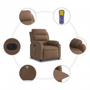 Fauteuil inclinable de massage électrique marron tissu