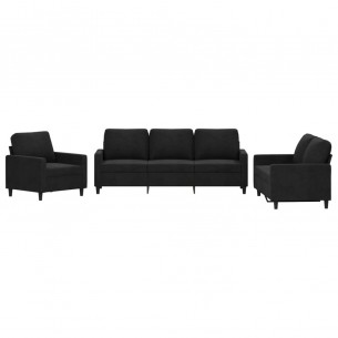 Ensemble de canapés 3 pcs avec coussins Noir Velours