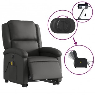 Fauteuil inclinable de massage électrique noir cuir véritable