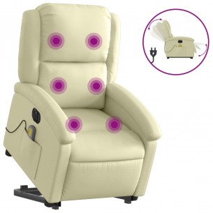 Fauteuil inclinable de massage électrique crème cuir véritable