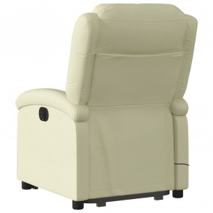 Fauteuil inclinable de massage électrique crème cuir véritable