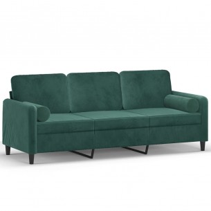 Canapé 3 places avec oreillers vert foncé 180 cm velours