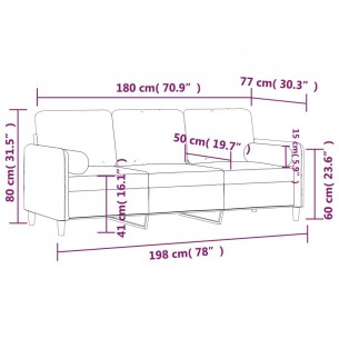 Canapé 3 places avec oreillers vert foncé 180 cm velours