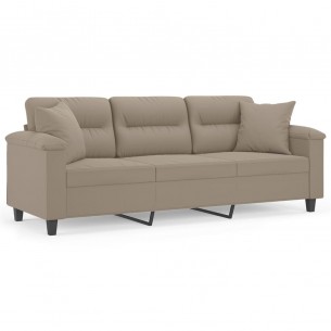 Canapé 3 places avec oreillers taupe 180 cm tissu microfibre