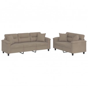 Ensemble de canapés 2 pcs avec coussins Taupe Tissu microfibre