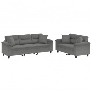 Ensemble de canapés 2 pcs coussins Gris foncé Tissu microfibre