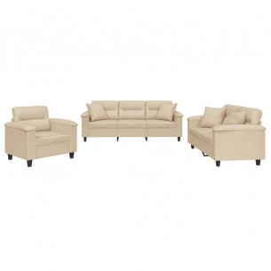 Ensemble de canapés 3 pcs avec coussins Crème Tissu microfibre