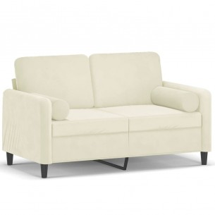 Canapé 2 places avec oreillers décoratifs crème 120 cm velours