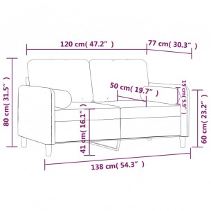 Canapé 2 places avec oreillers décoratifs crème 120 cm velours