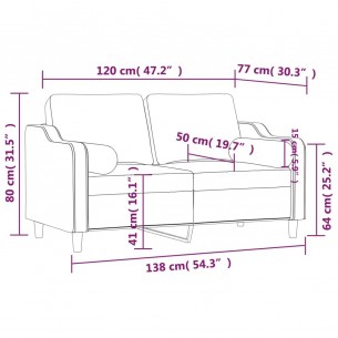 Canapé 2 places avec oreillers décoratifs crème 120 cm tissu