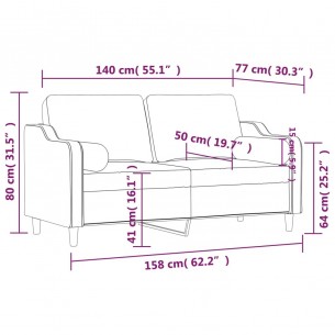 Canapé 2 places avec oreillers décoratifs crème 140 cm tissu