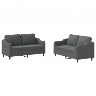Ensemble de canapés 2 pcs avec coussins Gris foncé Tissu