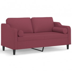 Canapé 2 places avec oreillers bordeaux 140 cm tissu
