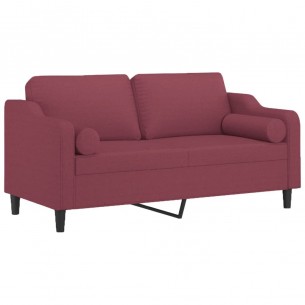 Canapé 2 places avec oreillers bordeaux 140 cm tissu