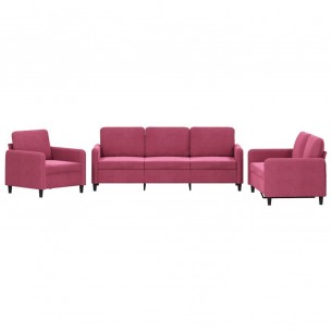 Ensemble de canapés 3 pcs rouge bordeaux velours