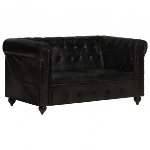 Canapé Chesterfield à 2 places Noir Cuir véritable