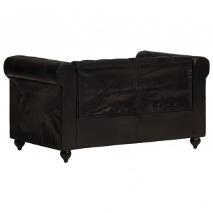 Canapé Chesterfield à 2 places Noir Cuir véritable