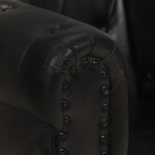 Canapé Chesterfield à 2 places Noir Cuir véritable