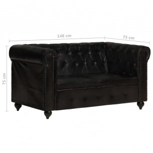 Canapé Chesterfield à 2 places Noir Cuir véritable
