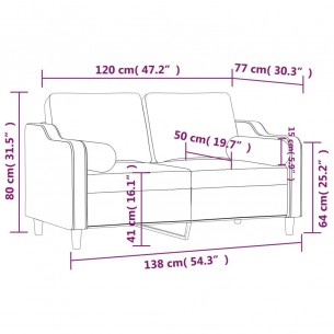Canapé 2 places avec oreillers décoratifs noir 120 cm tissu