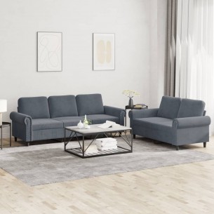 Ensemble de canapés 2 pcs avec coussins Gris foncé Velours