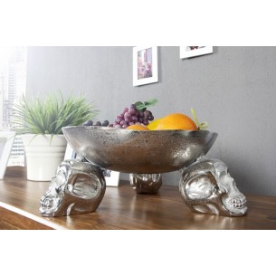 Bol de fruits design crânes en aluminium argenté Bol de fruits design crânes en aluminium argenté