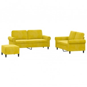 Ensemble de canapés 3 pcs avec coussins Jaune Velours