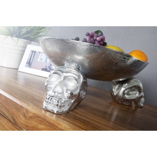 Bol de fruits design crânes en aluminium argenté Bol de fruits design crânes en aluminium argenté