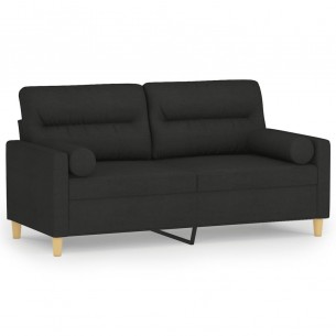 Canapé 2 places avec oreillers décoratifs noir 140 cm tissu