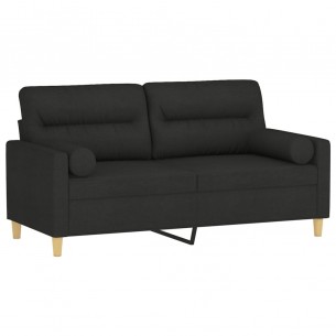 Canapé 2 places avec oreillers décoratifs noir 140 cm tissu