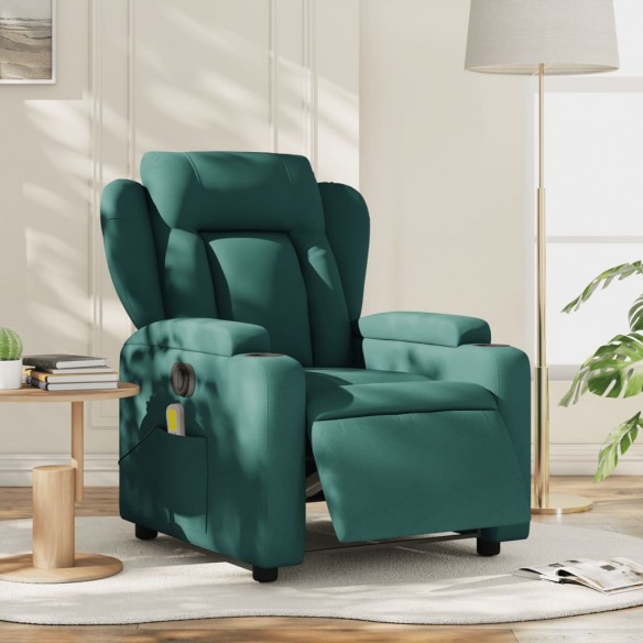 Fauteuil de massage inclinable électrique Vert foncé Tissu