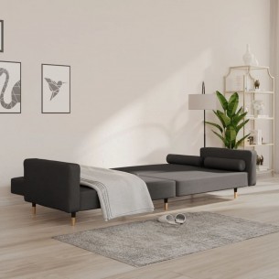 Canapé-lit à 2 places avec deux oreillers Gris foncé Velours