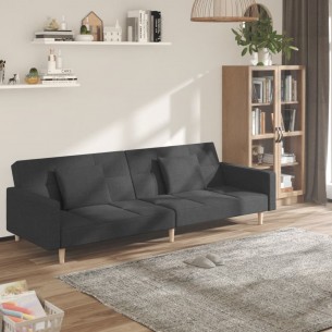 Canapé-lit à 2 places avec deux oreillers Gris foncé Tissu