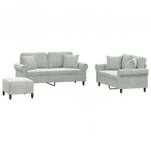 Ensemble de canapés 3 pcs avec coussins gris clair velours