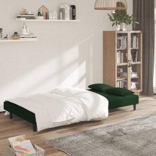 Canapé-lit à 2 places avec deux oreillers Vert foncé Velours