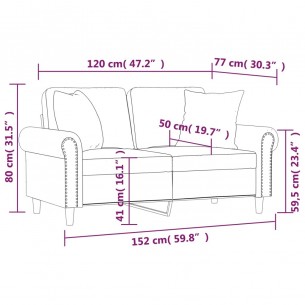 Canapé 2 places avec oreillers décoratifs crème 120 cm velours