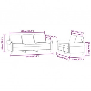 Ensemble de canapés 2 pcs avec coussins Jaune Velours