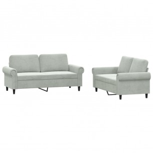 Ensemble de canapés 2 pcs avec coussins Gris clair Velours