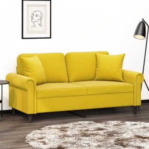 Canapé 2 places avec oreillers décoratifs jaune 140 cm velours