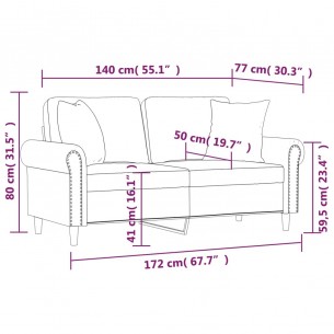 Canapé 2 places avec oreillers décoratifs jaune 140 cm velours
