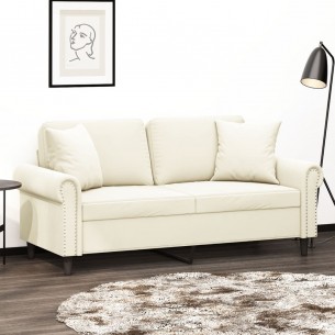 Canapé 2 places avec oreillers décoratifs crème 140 cm velours