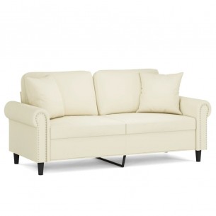 Canapé 2 places avec oreillers décoratifs crème 140 cm velours