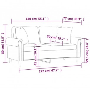 Canapé 2 places avec oreillers décoratifs crème 140 cm velours